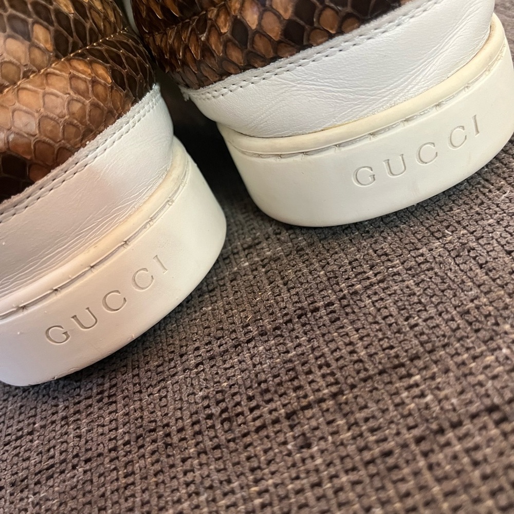Gucci Men’s White Leathet Python Skin High Top Sneakers Limited Edition Sz 8.5 - Picture 8 of 16